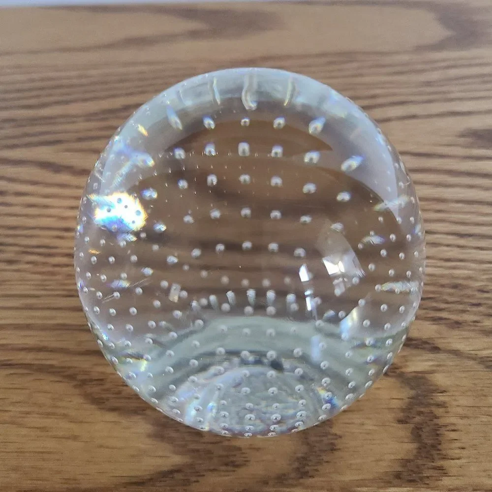 Clear Glass Paperweight Precision Controlled Bubbles in Alignment Vintage
